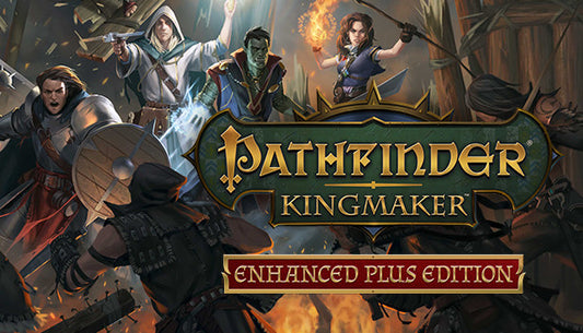 Official cover art for the fantasy RPG Pathfinder: Kingmaker - Enhanced Plus Edition featuring a group of adventurers.