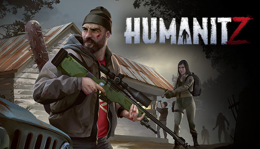 Official cover art for the open-world zombie survival game HumanitZ showing a character in a post-apocalyptic setting.