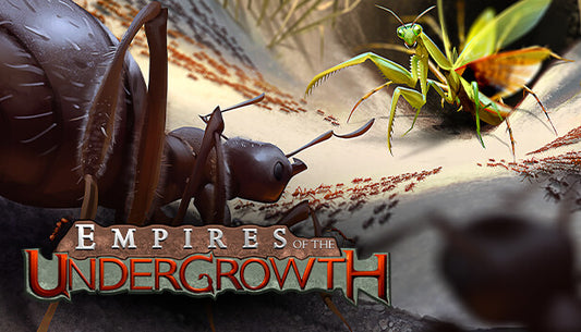 Official cover art for the strategy game Empires of the Undergrowth, featuring a subterranean ant colony.