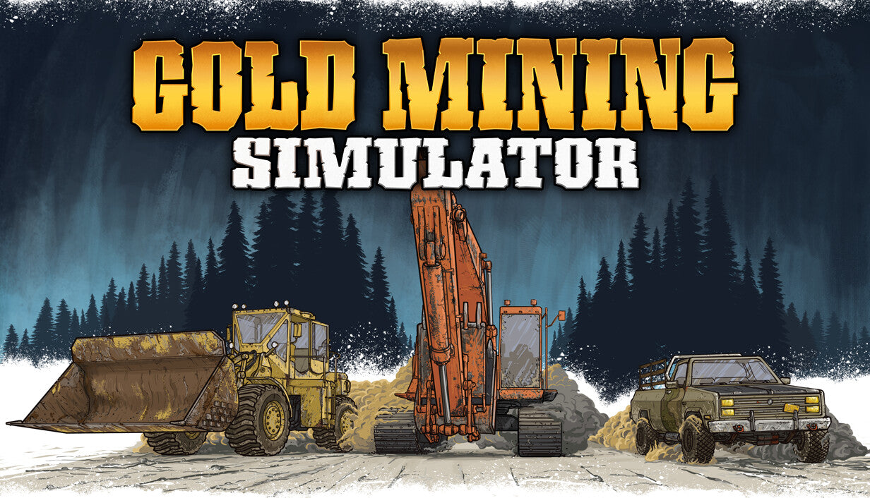 Cover art for Gold Mining Simulator showing various heavy mining machinery.