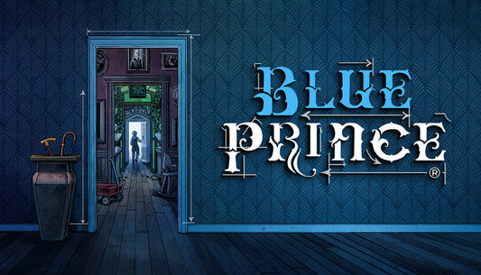 Official cover art for the puzzle adventure game Blue Prince featuring a mysterious architectural interior.