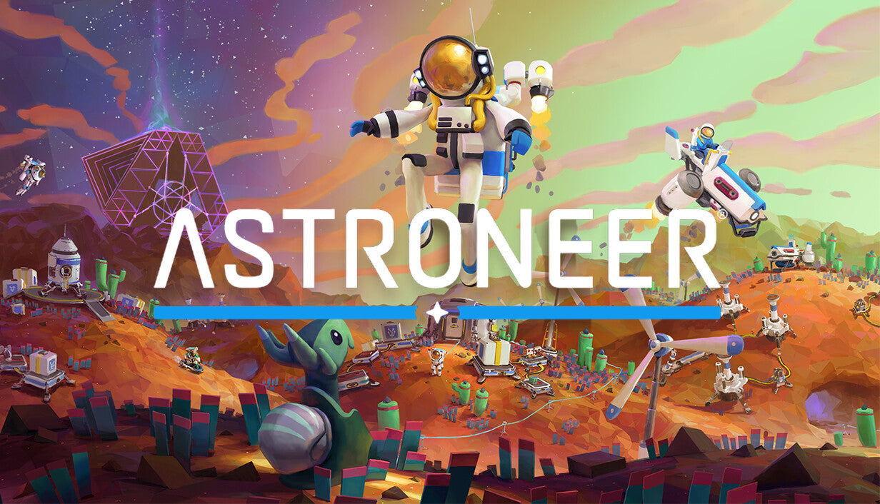 Official cover art for Astroneer, a stylized space exploration and sandbox survival game.