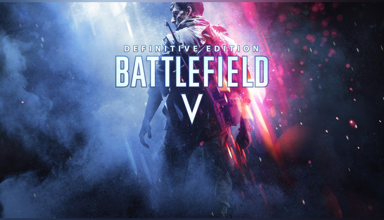 Official cover art for Battlefield V - Definitive Edition featuring soldiers in a World War II combat setting.