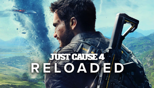 Official cover art for the action-adventure game Just Cause 4 Reloaded Edition featuring Rico Rodriguez against a storm.