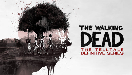 The Walking Dead: The Telltale Definitive Series cover art featuring Lee and Clementine in a post-apocalyptic setting.