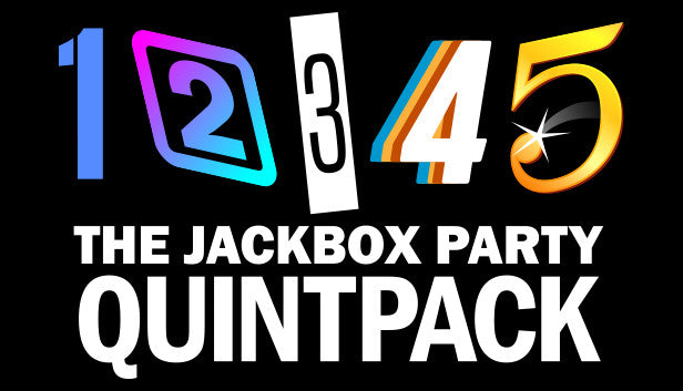 The Jackbox Party Quintpack cover art featuring the numbers 1 through 5 in various colorful styles on a black background.