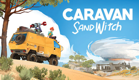 Official cover art for Caravan SandWitch featuring a colorful, stylized post-apocalyptic landscape with a van.