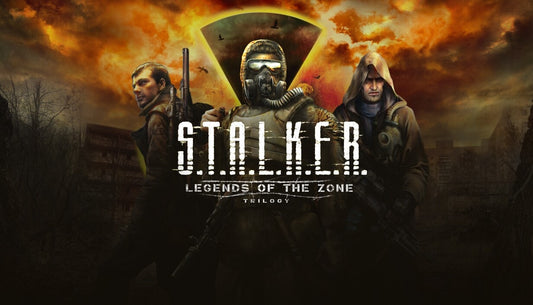 Official cover art for S.T.A.L.K.E.R.: Legends of the Zone Trilogy showing three figures in hazmat suits against a post-apocalyptic backdrop.