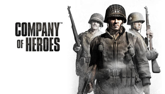 Official cover art for the World War II real-time strategy game Company of Heroes featuring soldiers in combat.