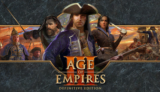 Official cover art for Age of Empires III: Definitive Edition showing a colonial era soldier and indigenous warrior.