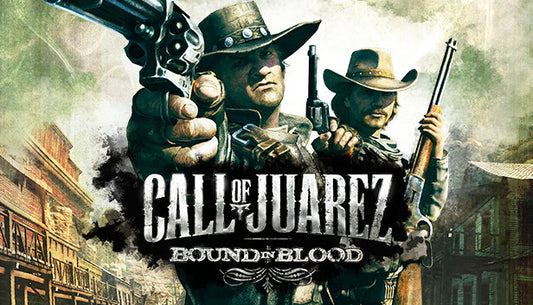 Official cover art for the Western FPS game Call of Juarez: Bound in Blood featuring two gunslingers in a duel.