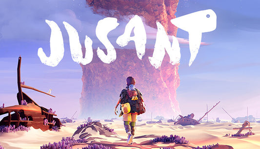 Official cover art for the climbing adventure game Jusant featuring a character scaling a massive, sunlit stone tower.