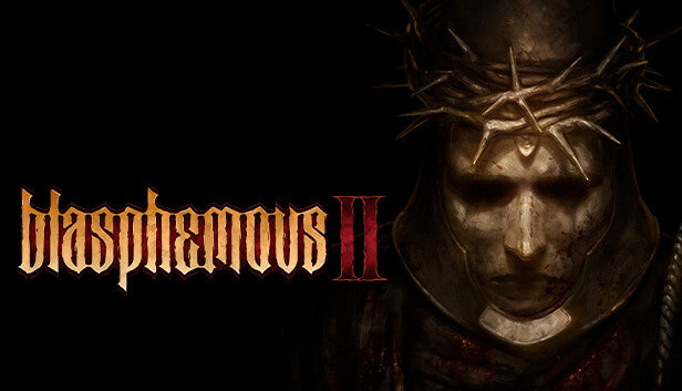 Official cover art for the Metroidvania game Blasphemous 2 featuring a dark, gothic pixel art style.