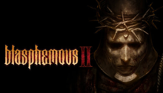 Official cover art for the Metroidvania game Blasphemous 2 featuring a dark, gothic pixel art style.