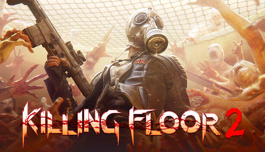 Official cover art for Killing Floor 2 featuring a character in a gas mask wielding a bloodied weapon.