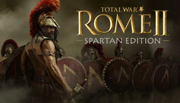 Official cover art for Total War: ROME II - Spartan Edition featuring a Greek hoplite and ancient battlefield.