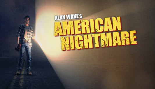 Official cover art for the action-adventure game Alan Wake's American Nightmare featuring the protagonist in a dark setting.