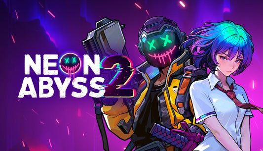 Official cover art for the action roguelike game Neon Abyss 2 featuring vibrant, stylized characters and chaotic combat.