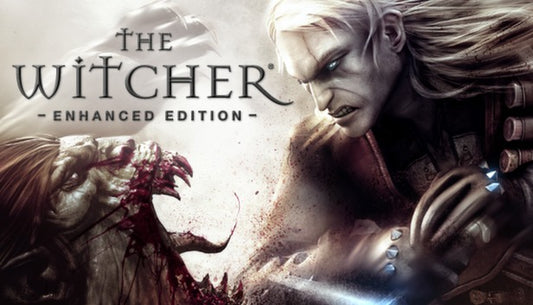 Official cover art for The Witcher: Enhanced Edition Director's Cut featuring Geralt of Rivia with his silver sword.