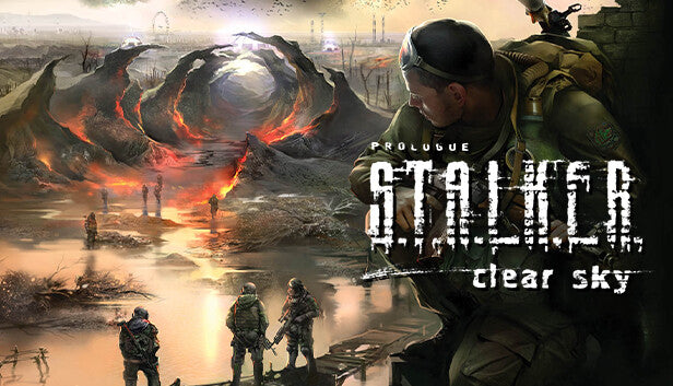 Official cover art for S.T.A.L.K.E.R.: Clear Sky featuring a lone soldier in a radiation suit against a post-apocalyptic sunset.