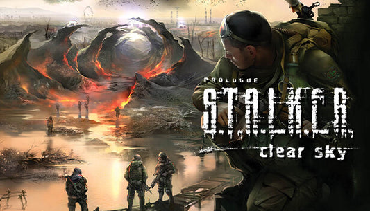 Official cover art for S.T.A.L.K.E.R.: Clear Sky featuring a lone soldier in a radiation suit against a post-apocalyptic sunset.