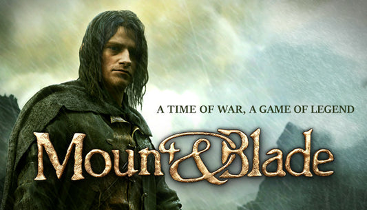 Official cover art for the action RPG Mount & Blade featuring a medieval warrior on horseback during a battle.