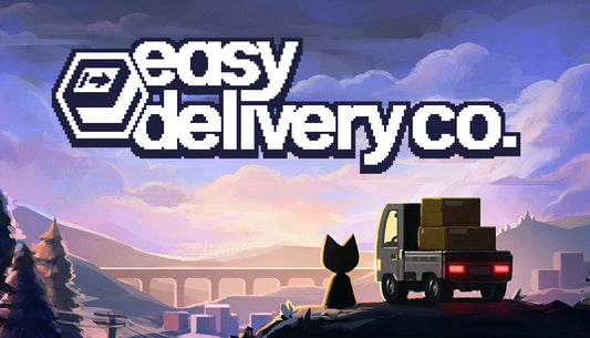 Top-down view of a stylized delivery van driving through a colorful, low-poly city in Easy Delivery Co.