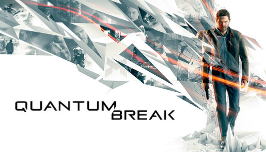 Official cover art for the sci-fi action game Quantum Break featuring the protagonist and time manipulation effects.