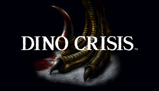 Official Dino Crisis cover art featuring the white game logo over a detailed, bloody dinosaur claw on a black background.