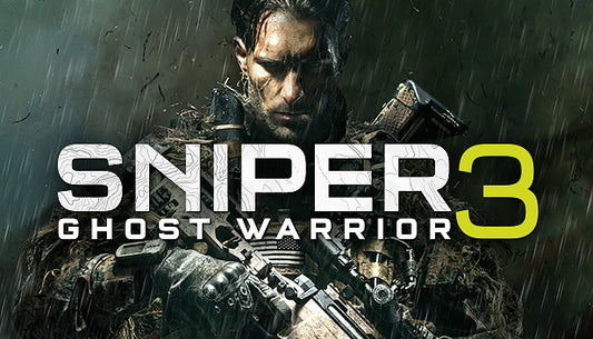 Official cover art for the tactical shooter Sniper Ghost Warrior 3 featuring a sniper in a ghillie suit.