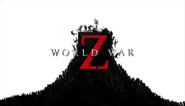 Official cover art for the co-op zombie survival game World War Z featuring a massive swarm of zombies climbing a structure.