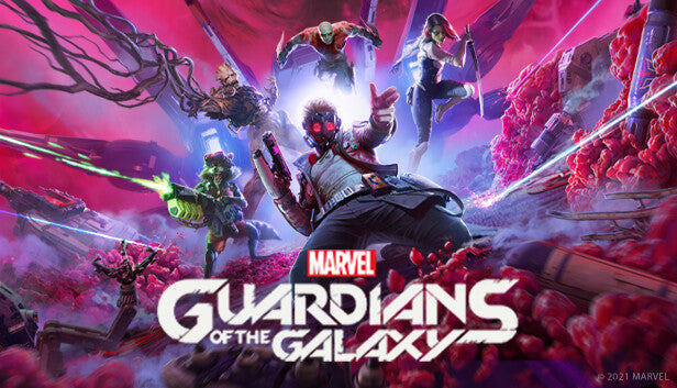 Official cover art for Marvel's Guardians of the Galaxy featuring Star-Lord and the team in a cosmic setting.