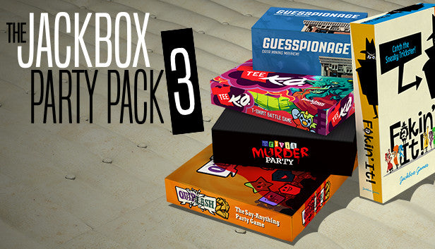 Official cover art for the party game The Jackbox Party Pack 3 featuring colorful characters on a blue background.