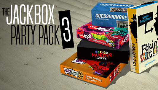 Official cover art for the party game The Jackbox Party Pack 3 featuring colorful characters on a blue background.