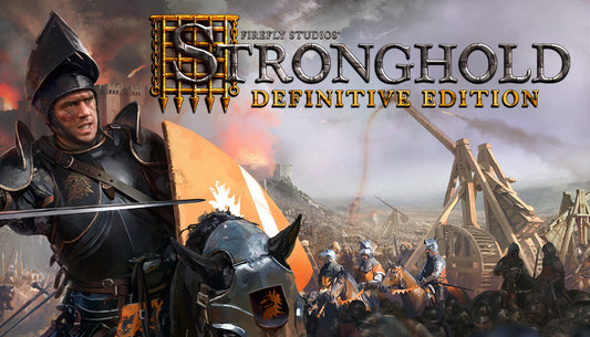 Official cover art for Stronghold: Definitive Edition featuring a medieval siege and castle architecture.