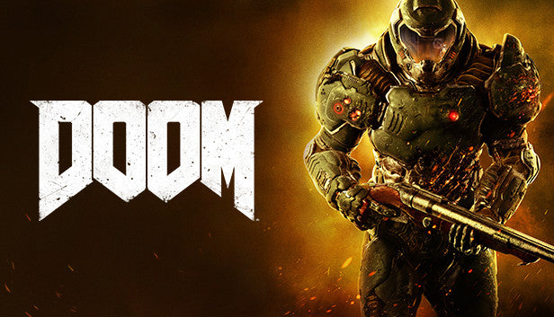 Official cover art for the 2016 first-person shooter game DOOM featuring the iconic Doom Slayer.