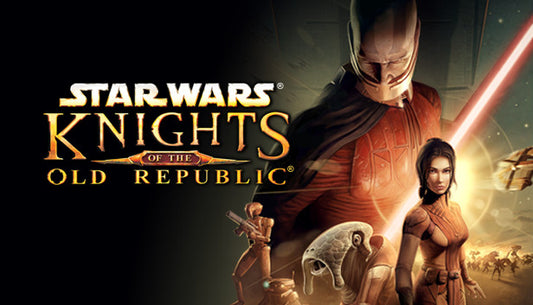 Official cover art for the RPG STAR WARS Knights of the Old Republic featuring a Jedi and Sith in a space setting.