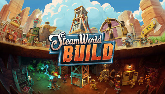 Official cover art for the building and strategy game SteamWorld Build featuring a robotic character in a western setting.