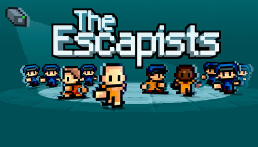 Official cover art for The Escapists featuring a pixelated character in a blue prison uniform against a yellow background.