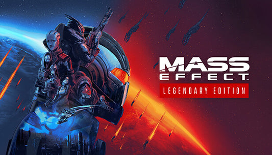 Official cover art for Mass Effect Legendary Edition showing a character silhouette filled with various squad members.
