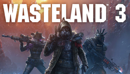 Official cover art for the post-apocalyptic RPG Wasteland 3 featuring characters in a snowy, rugged landscape.