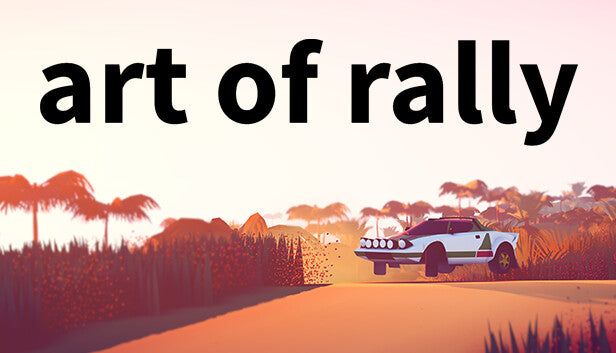 Official cover art for the racing game art of rally featuring a minimalist, stylized car on a colorful landscape.