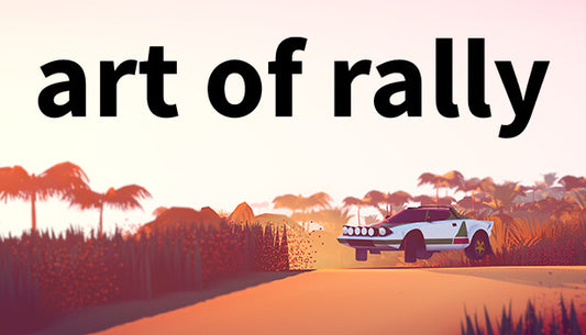 Official cover art for the racing game art of rally featuring a minimalist, stylized car on a colorful landscape.