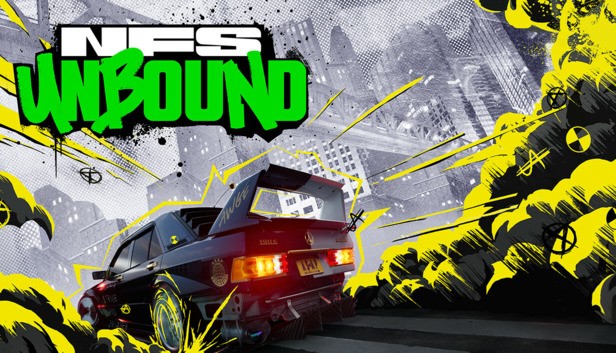 Official cover art for the racing game Need for Speed Unbound featuring a stylized, colorful street racing scene.
