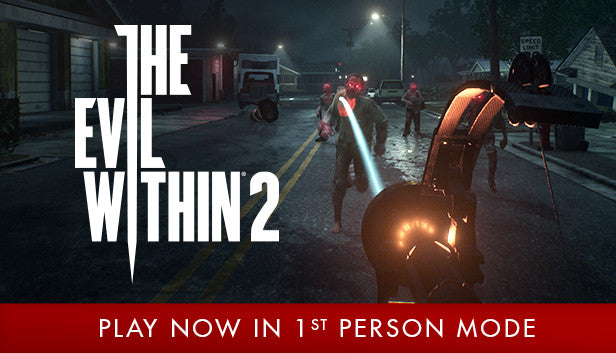 Official cover art for the survival horror game The Evil Within 2 featuring a man walking through a dark, foggy forest.