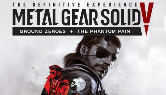 Official cover art for Metal Gear Solid V: The Definitive Experience featuring Snake in a tactical gear silhouette.