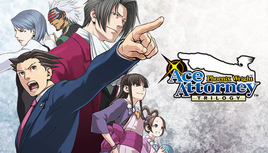 Phoenix Wright: Ace Attorney Trilogy cover art featuring Phoenix Wright pointing forward on a blue and legal-themed background.