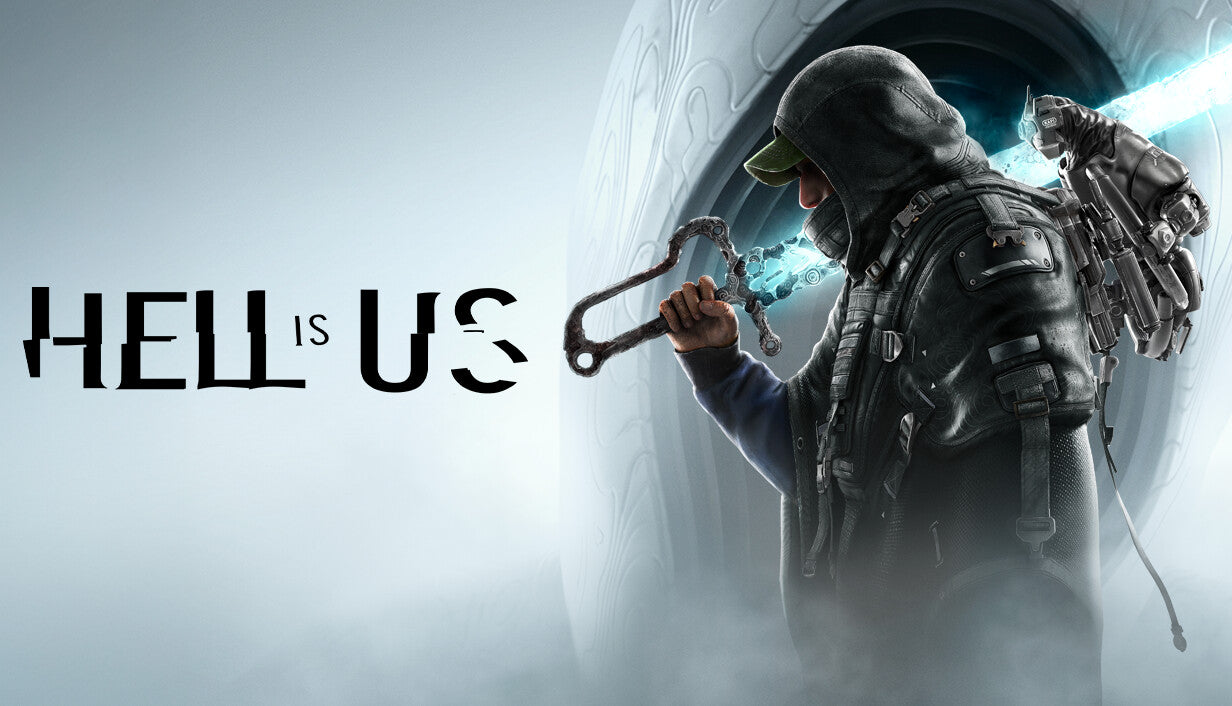Official cover art for the action-adventure game Hell is Us featuring a dark and atmospheric sci-fi setting.