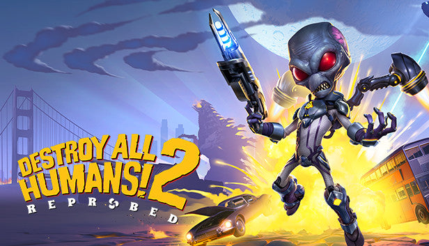 Official cover art for Destroy All Humans! 2 - Reprobed featuring Crypto against a colorful, psychedelic background.