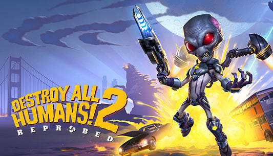 Official cover art for Destroy All Humans! 2 - Reprobed featuring Crypto against a colorful, psychedelic background.